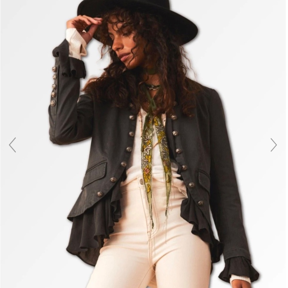 Free People Ruffles Romance Jacket Washed Black XS